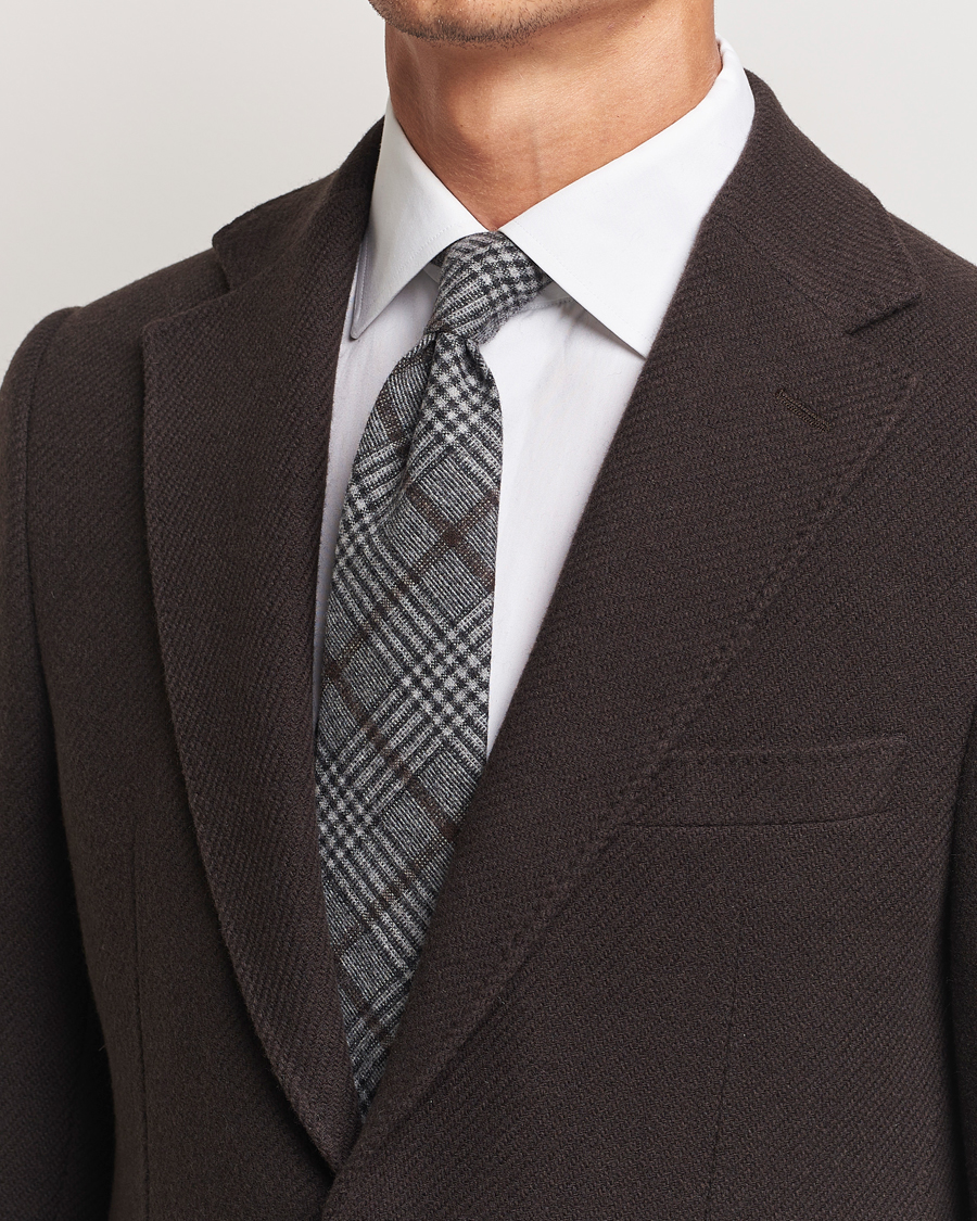 Homme |  | Amanda Christensen | Wool Checked 8cm Tie Grey