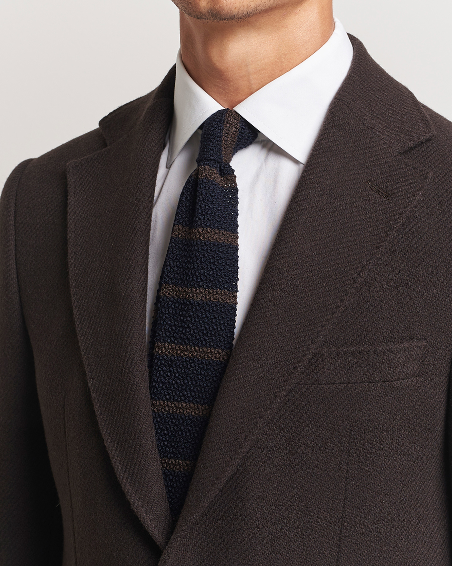 Homme |  | Amanda Christensen | Wool Striped Knitted 6,5cm Tie Navy