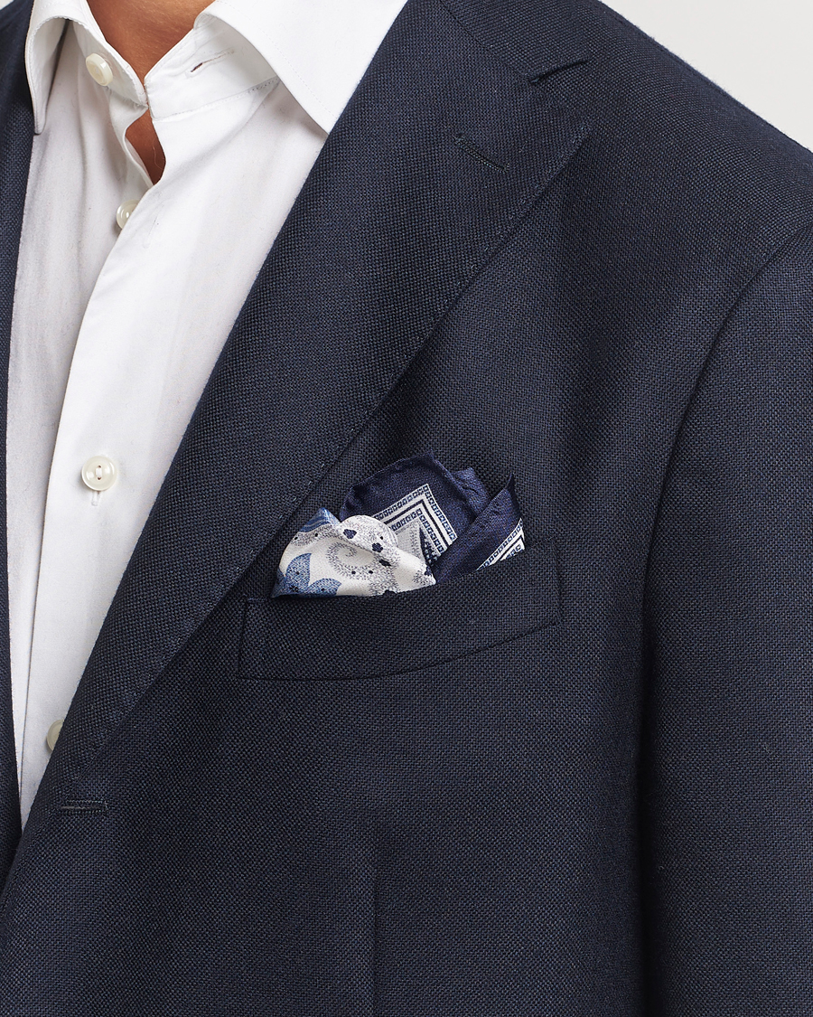 Homme |  | Amanda Christensen | Silk Twill Printed Flower Pocket Square Navy