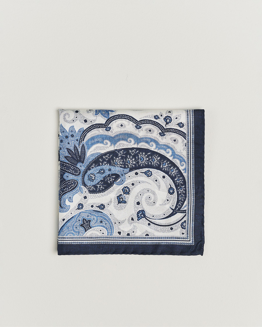 Homme |  | Amanda Christensen | Silk Twill Printed Flower Pocket Square Navy