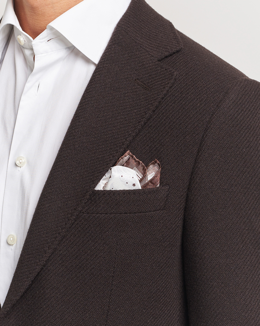 Homme |  | Amanda Christensen | Silk Twill Printed Flower Pocket Square Brown