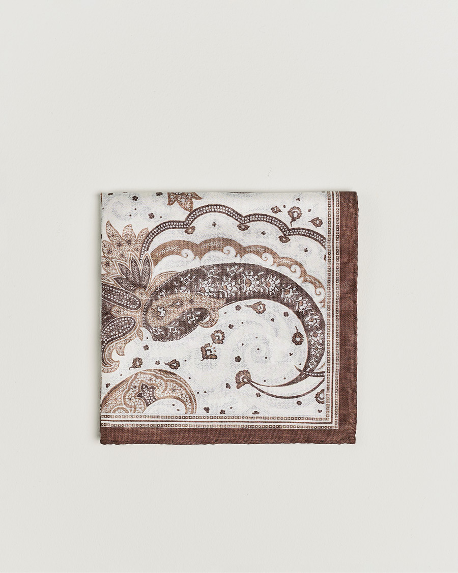 Homme |  | Amanda Christensen | Silk Twill Printed Flower Pocket Square Brown