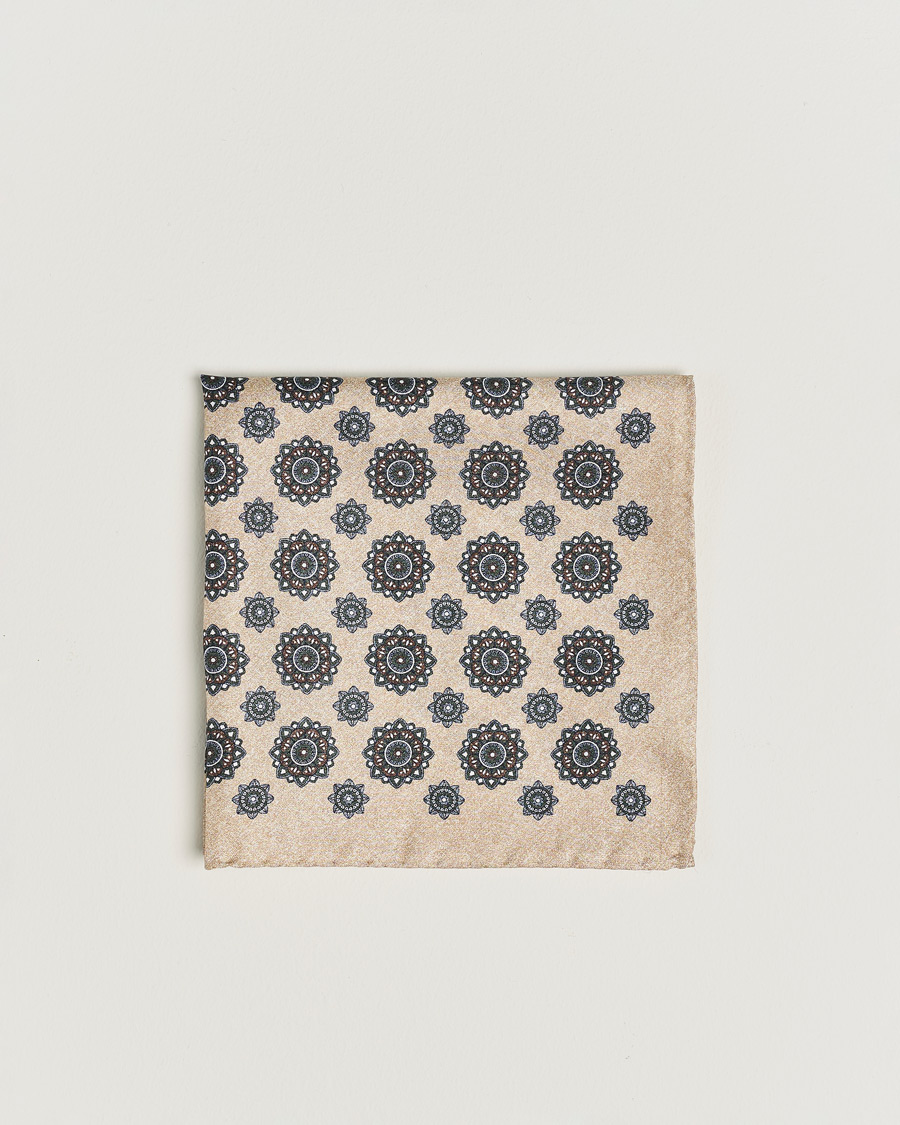 Homme |  | Amanda Christensen | Silk Twill Printed Flower Pocket Square Cream