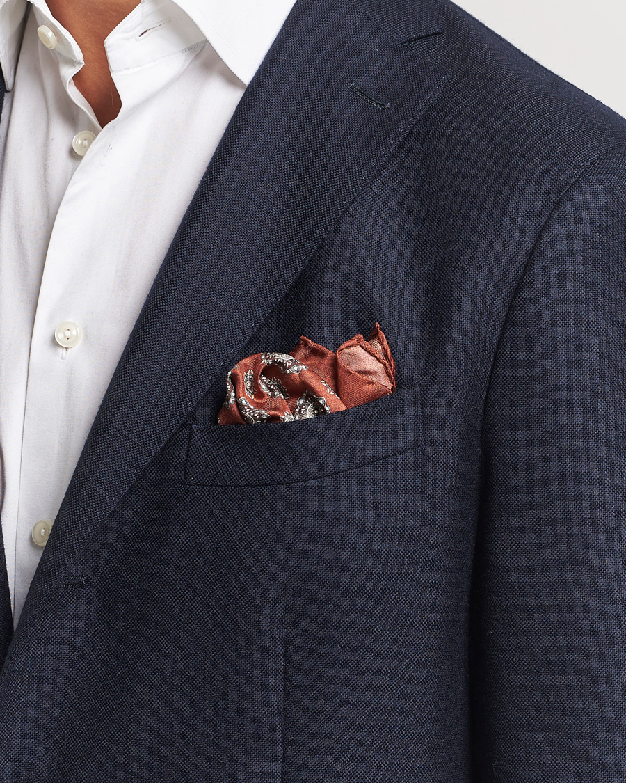 Homme |  | Amanda Christensen | Silk Twill Printed Flower Pocket Square Rost