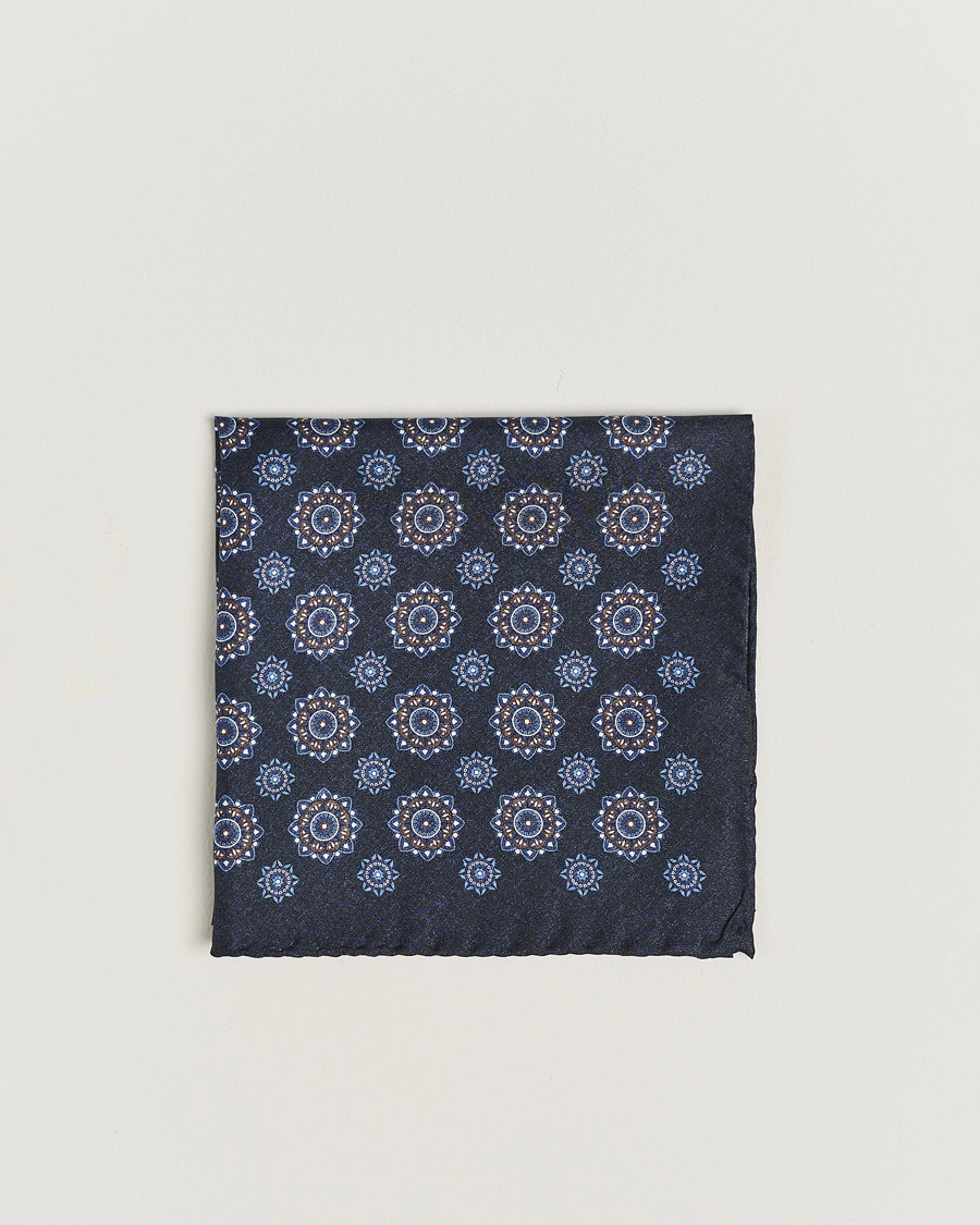 Homme |  | Amanda Christensen | Silk Twill Printed Flower Pocket Square Navy