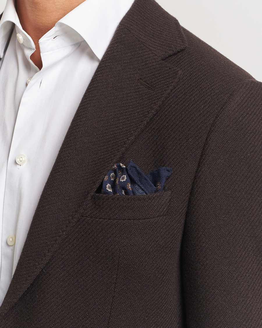 Homme |  | Amanda Christensen | Wool Flannel Printed Flower Pocket Square Navy