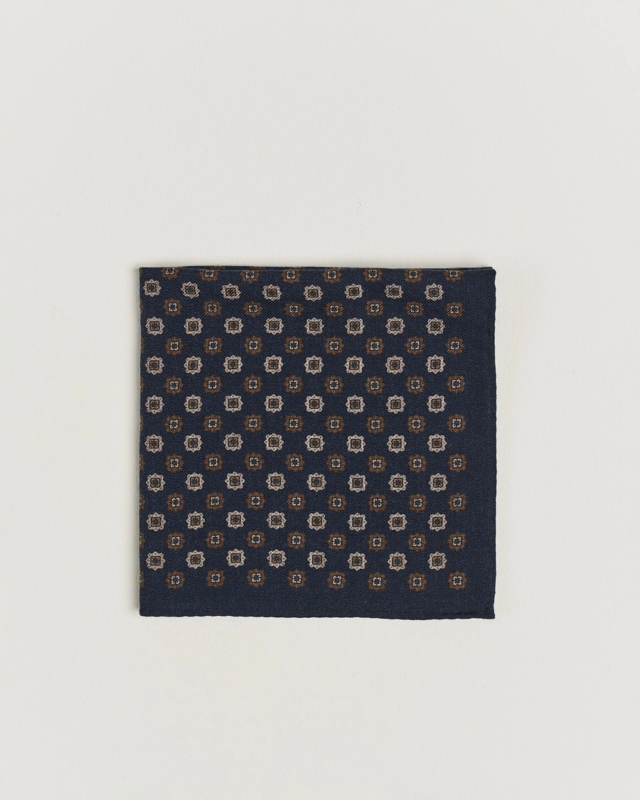 Homme |  | Amanda Christensen | Wool Flannel Printed Flower Pocket Square Navy