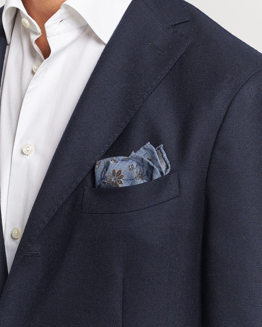 Homme |  | Amanda Christensen | Wool Flannel Printed Flower Pocket Square Blue