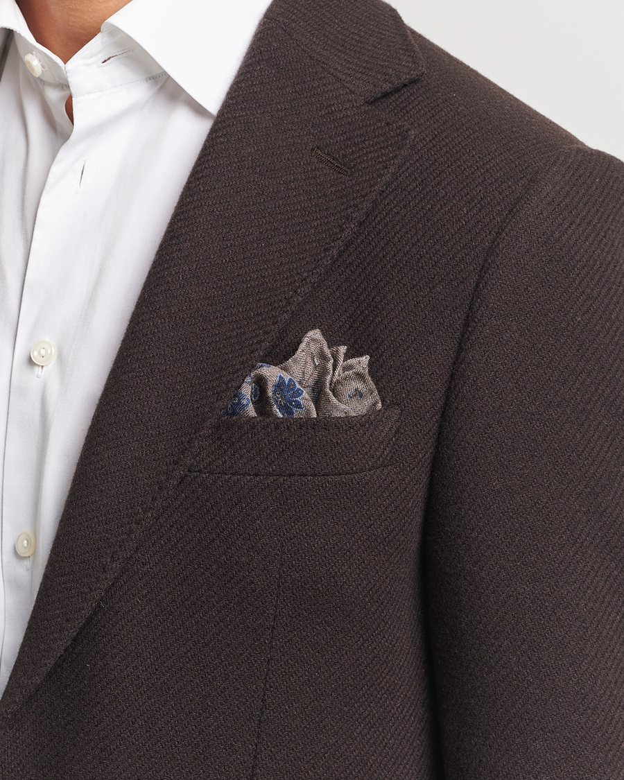 Homme |  | Amanda Christensen | Wool Flannel Printed Flower Pocket Square Brown