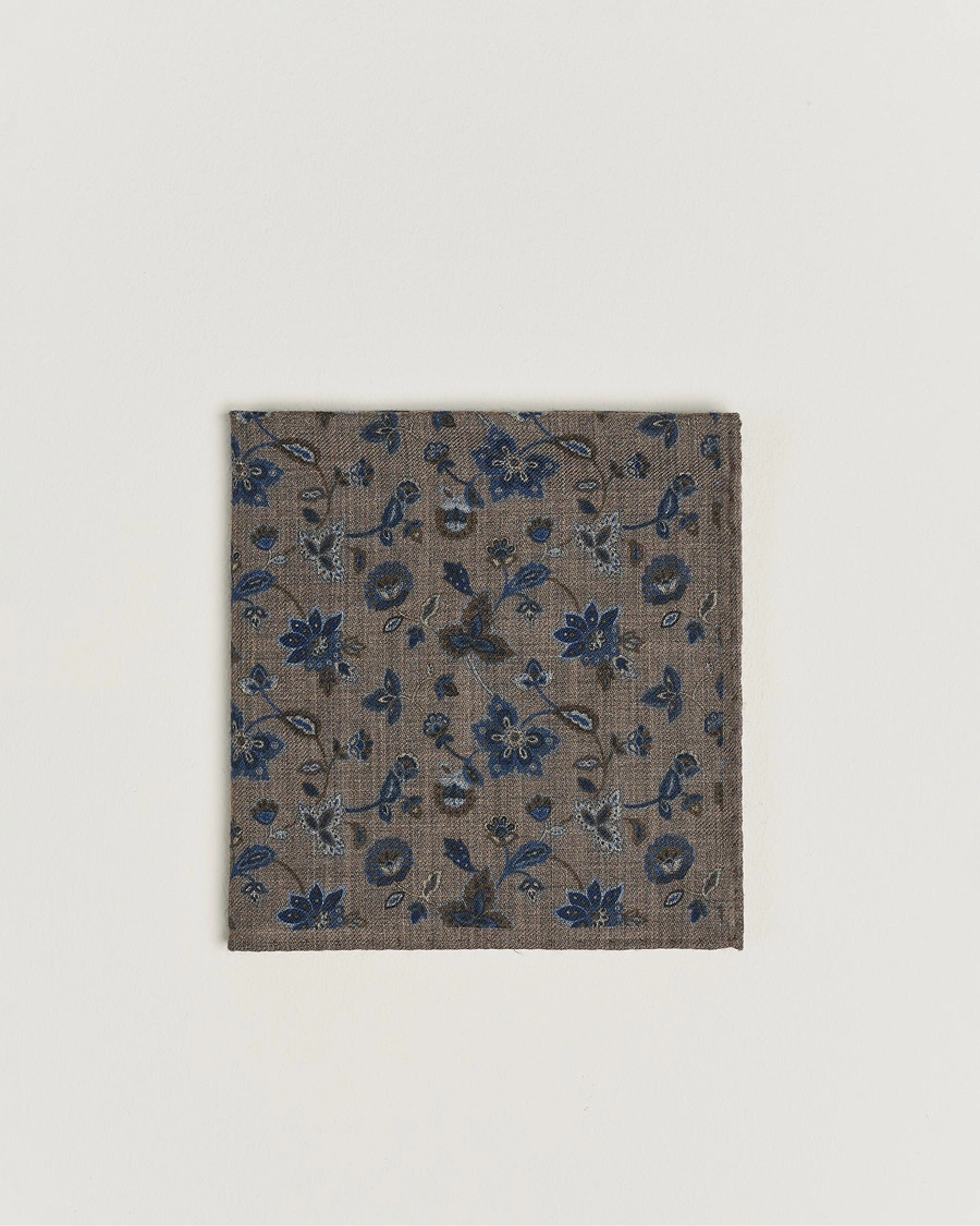 Homme |  | Amanda Christensen | Wool Flannel Printed Flower Pocket Square Brown