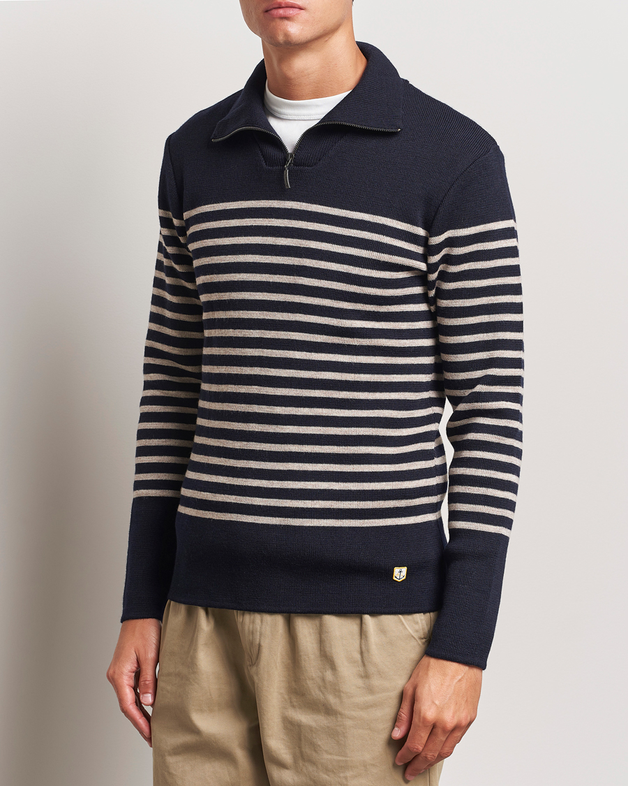 Homme |  | Armor-lux | Pull Camionneur Wool Half Zip Navy/Sandstone