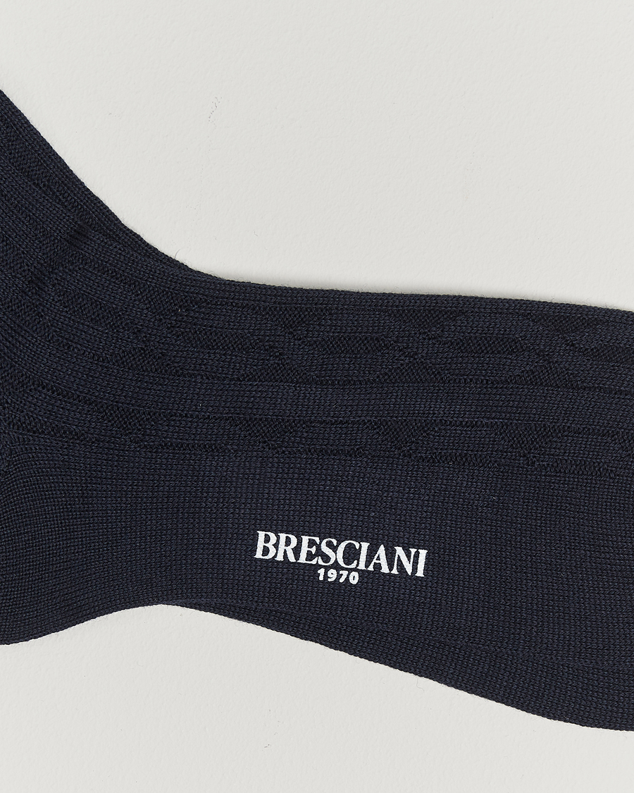 Homme |  | Bresciani | Link Ribbed Wool Socks Navy