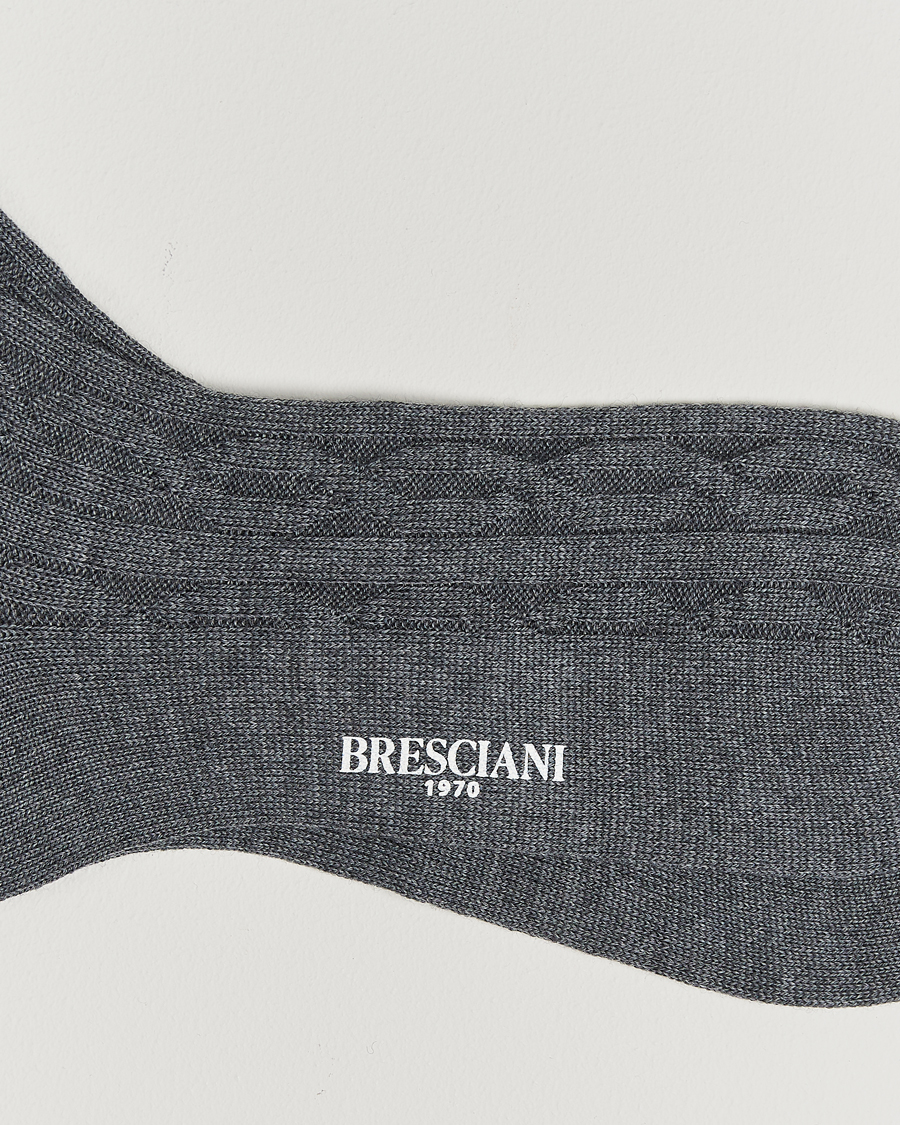 Homme |  | Bresciani | Link Ribbed Wool Socks Light Grey