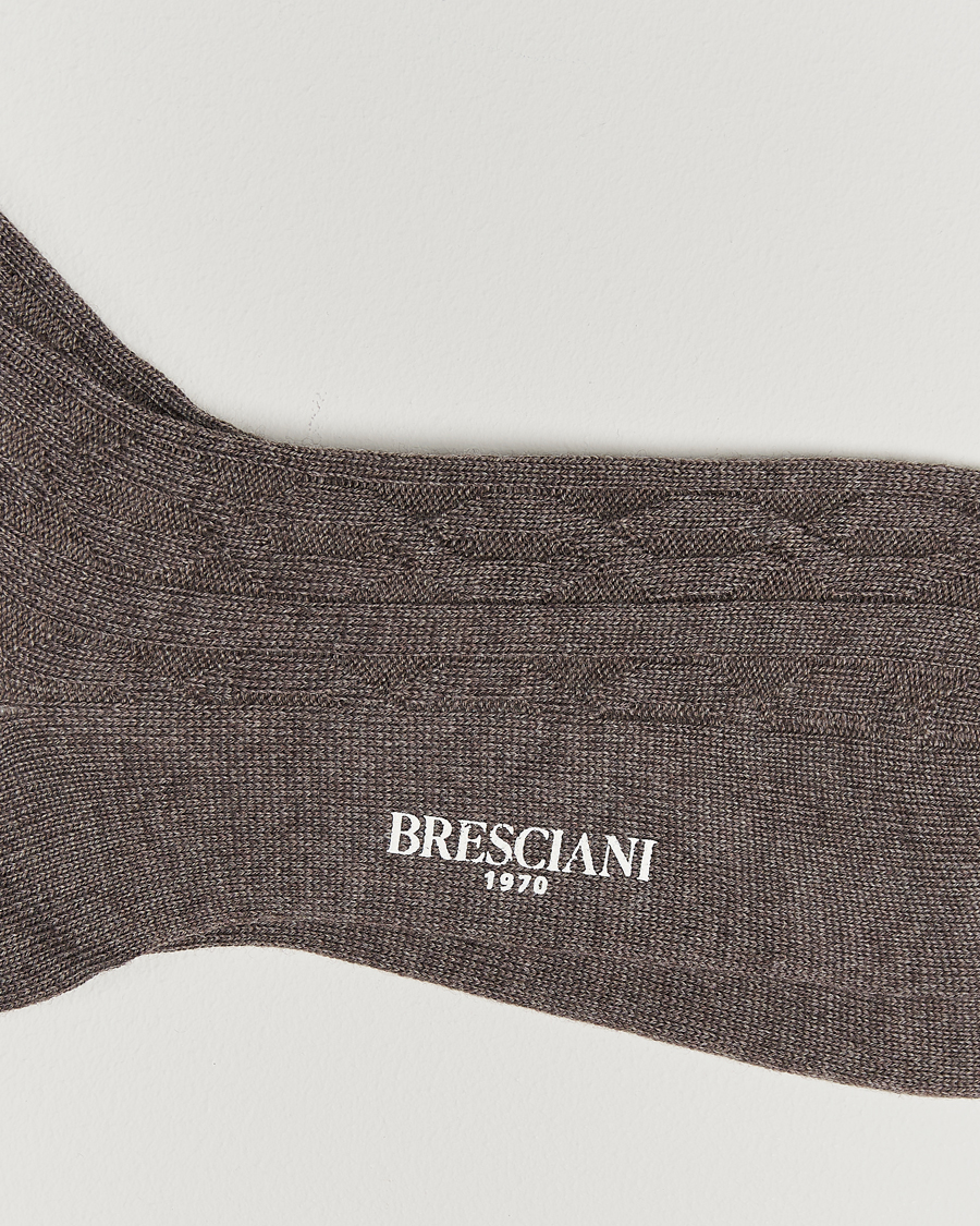 Homme |  | Bresciani | Link Ribbed Wool Socks Taupe