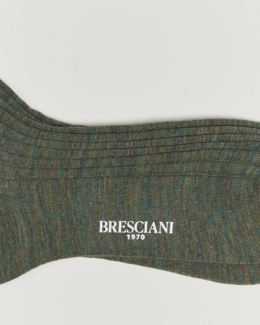 Homme |  | Bresciani | Wool/Nylon Ribbed Short Socks Green Melange