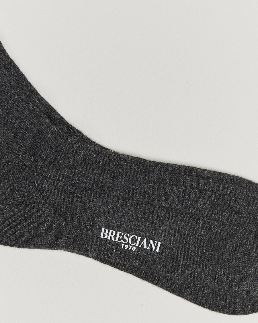 Homme |  | Bresciani | Wool/Cashmere Ribbed Socks Dark Grey