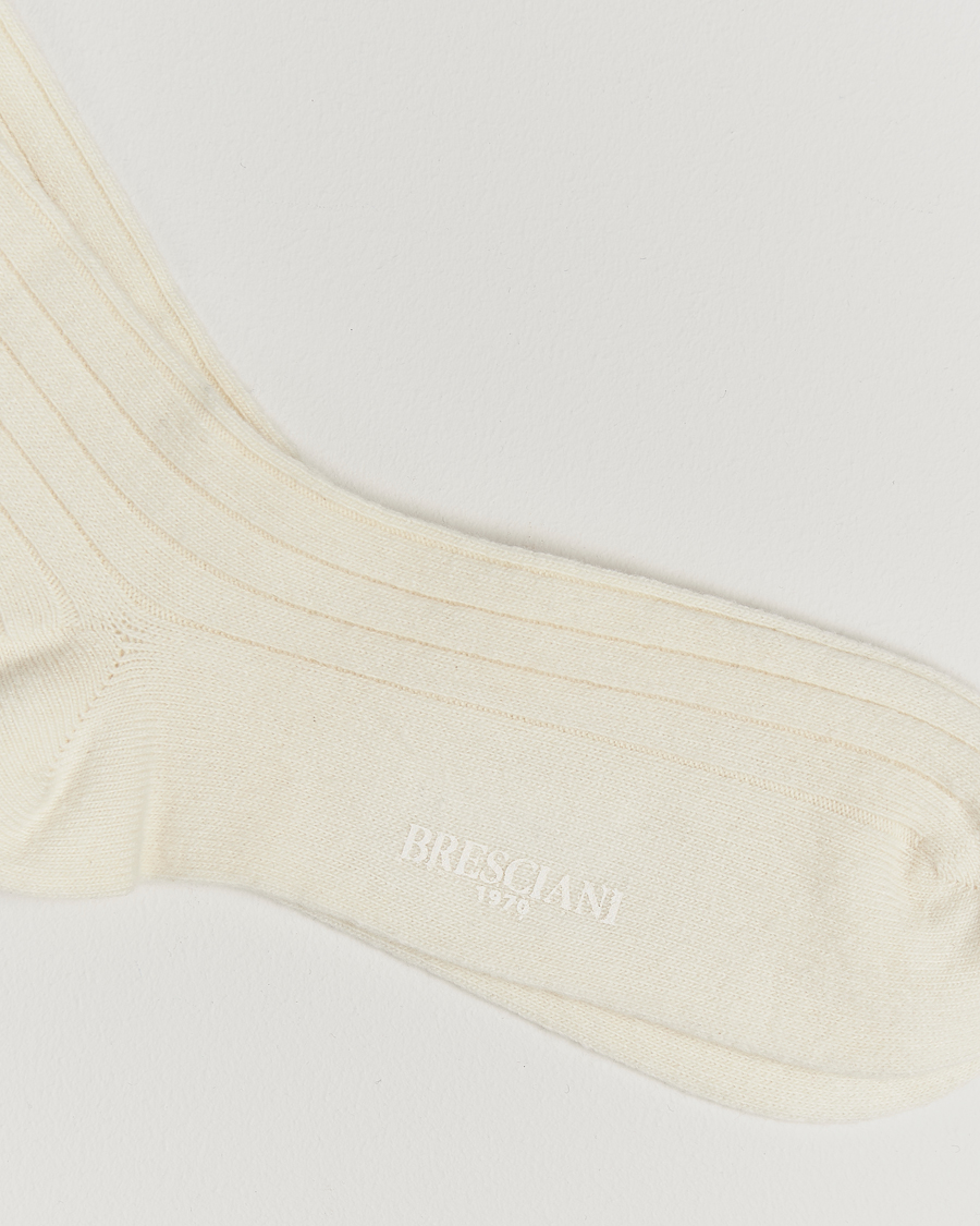 Homme |  | Bresciani | Wool/Cashmere Ribbed Socks White