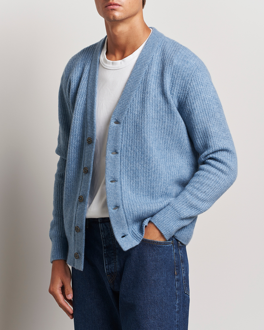 Homme |  | Altea | Soft Rib Stich Cardigan Light Blue