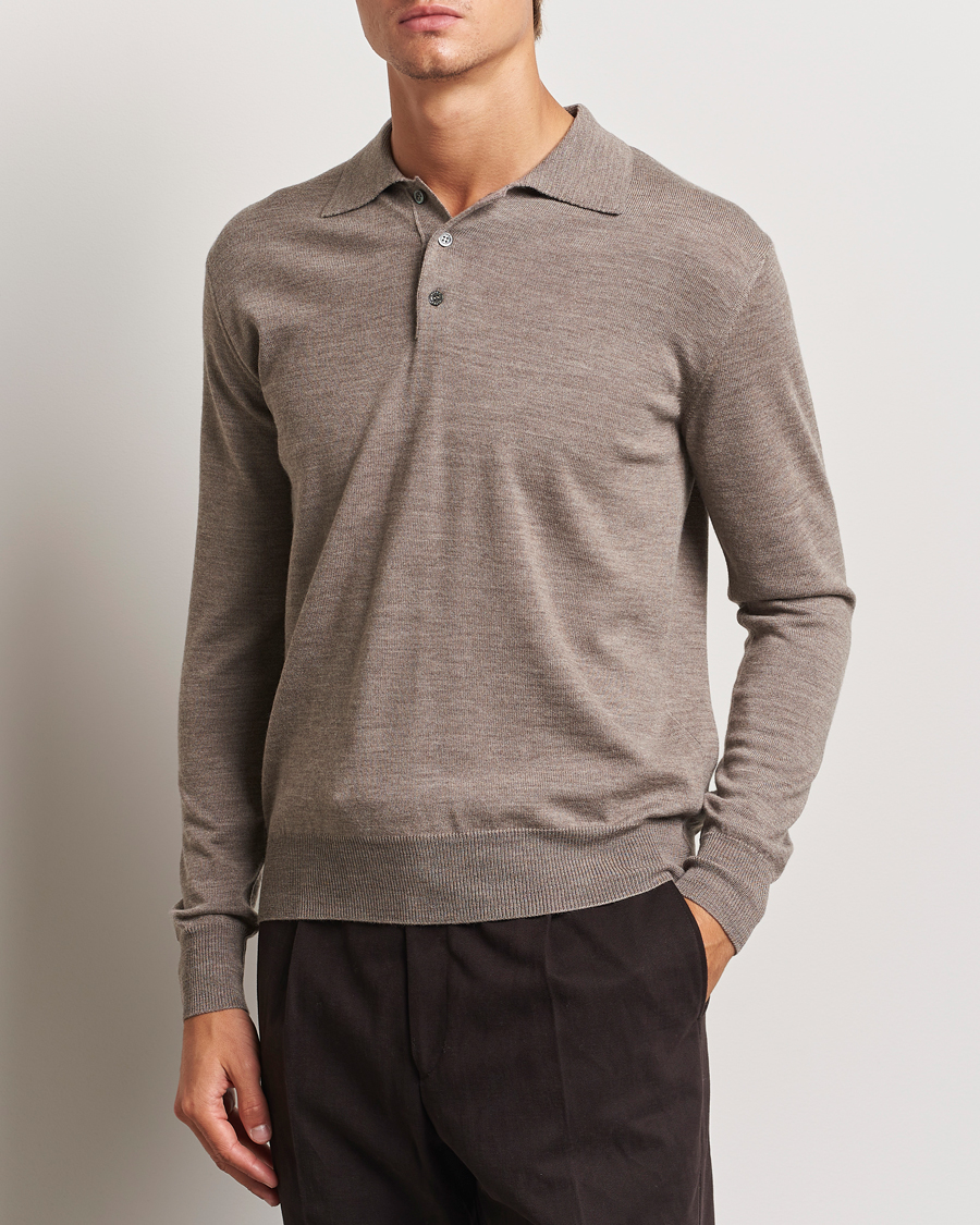 Homme |  | Altea | Merino Long Sleeve Polo Beige