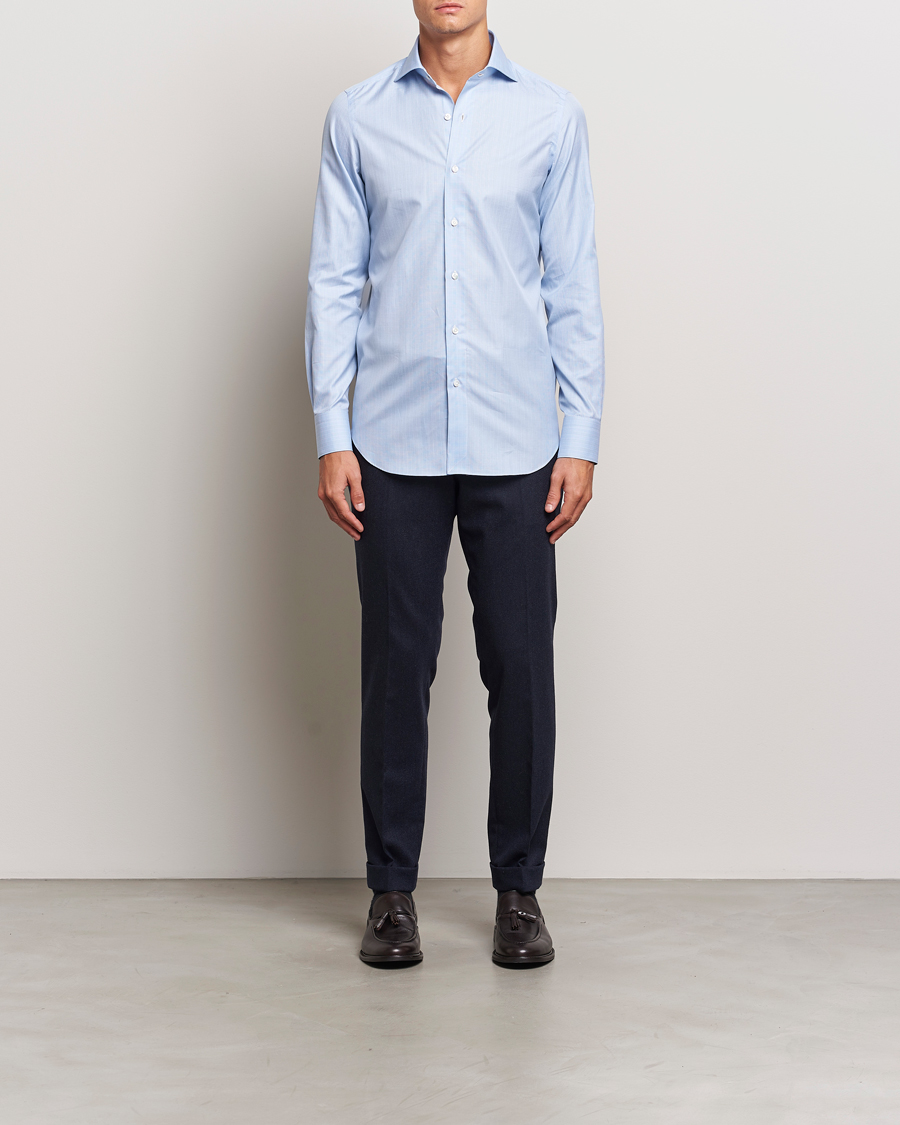 Homme |  | Finamore Napoli | Milano Slim Giza 170 Dress Shirt Blue Check