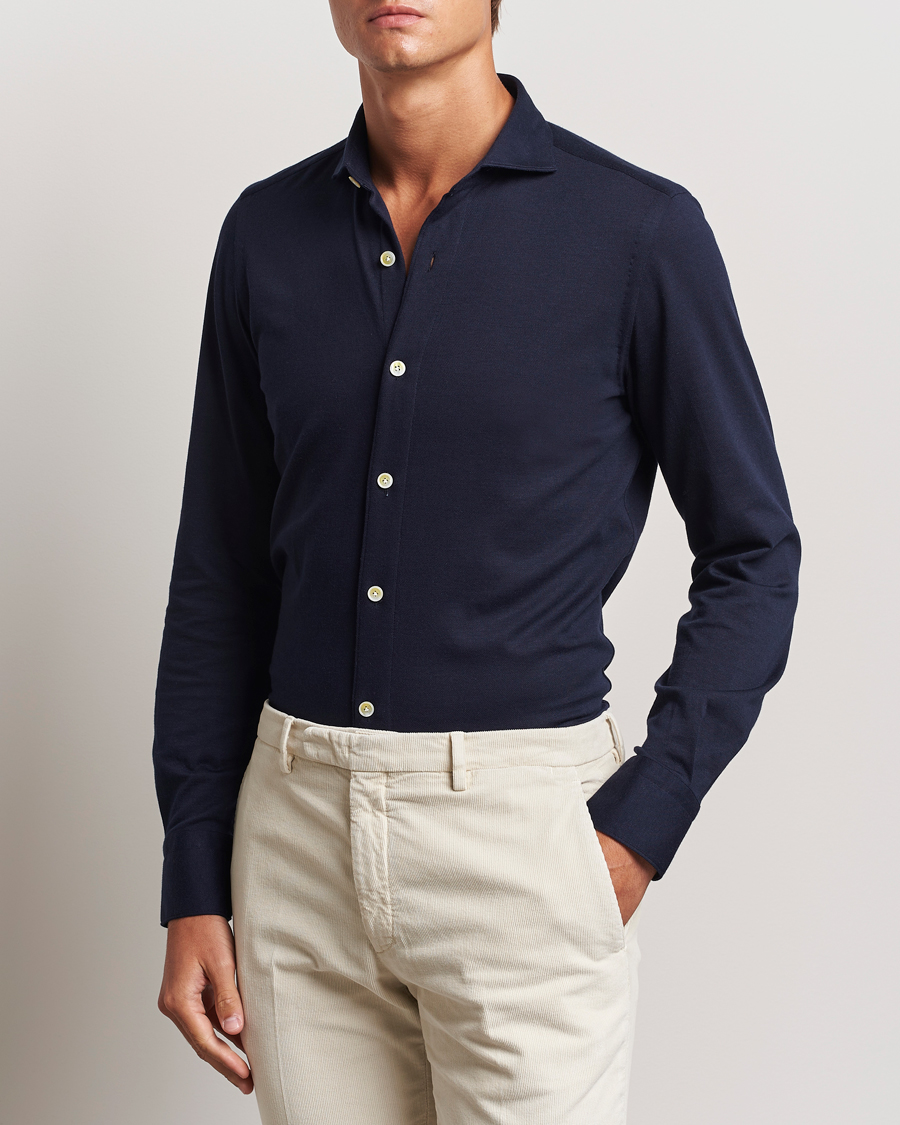 Homme |  | Finamore Napoli | Cotton/Cashmere Jersey Shirt Navy