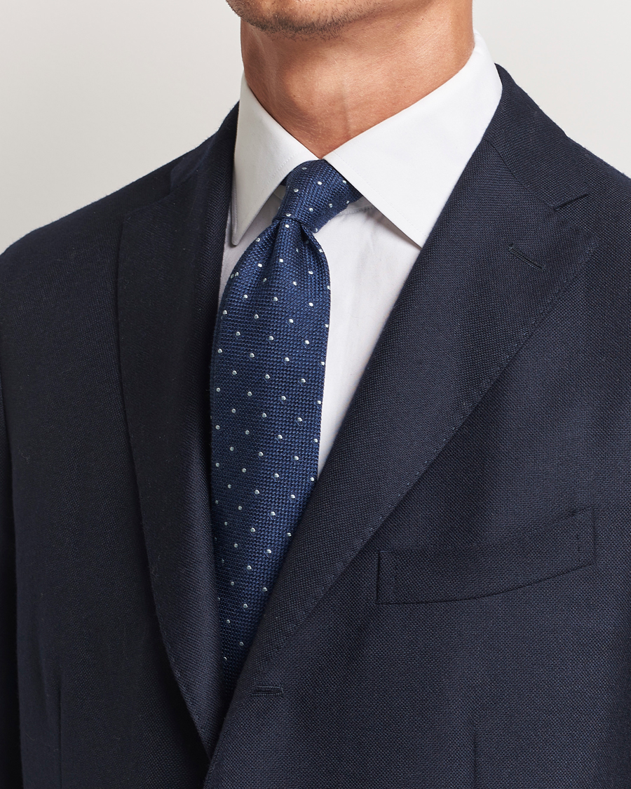 Homme |  | Finamore Napoli | Wool/Silk Grenadine Dot Tie Navy