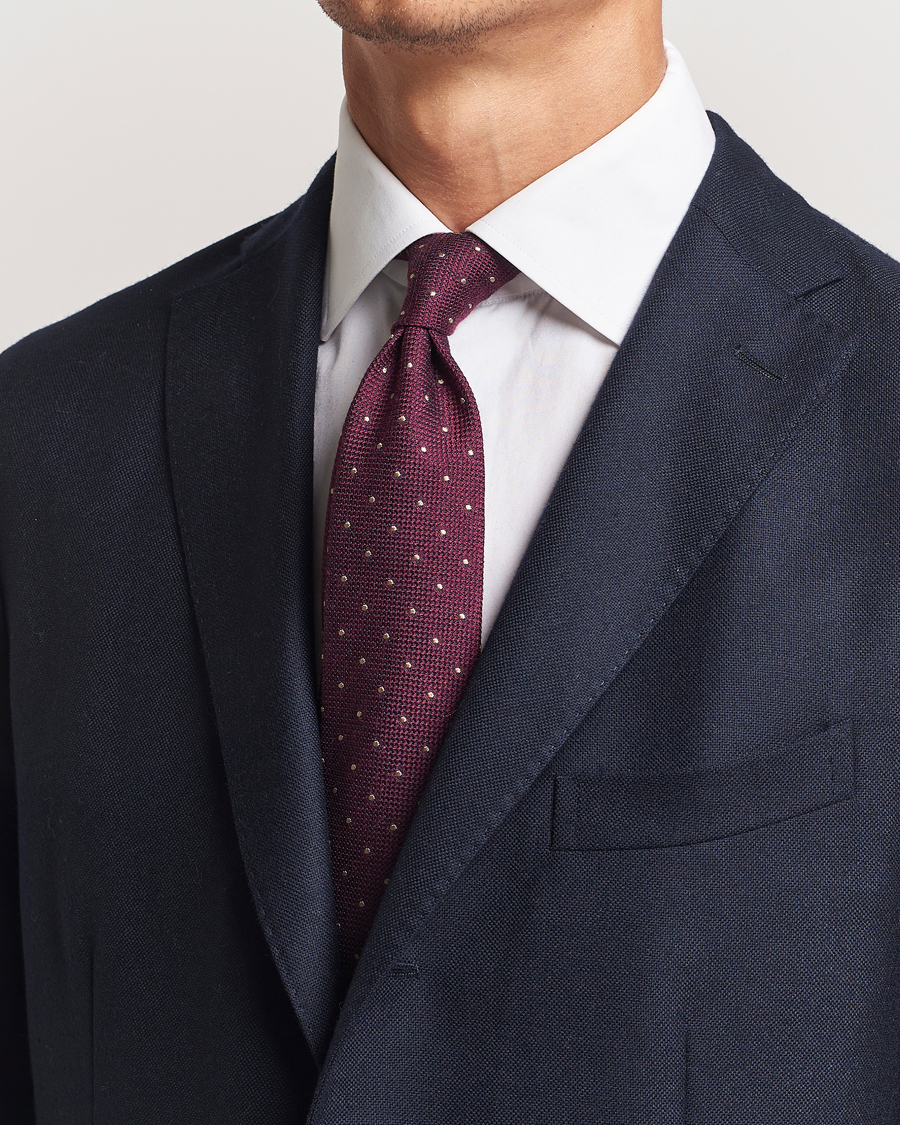 Homme |  | Finamore Napoli | Wool/Silk Grenadine Dot Tie Burgundy