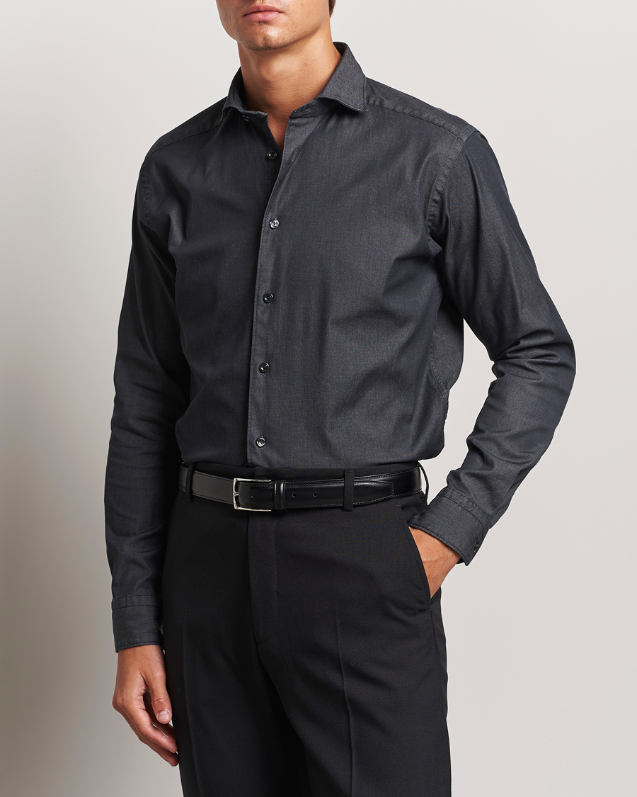 Homme | Business & Beyond - Formal | Eton | Slim Fit Stretch Denim Shirt Black