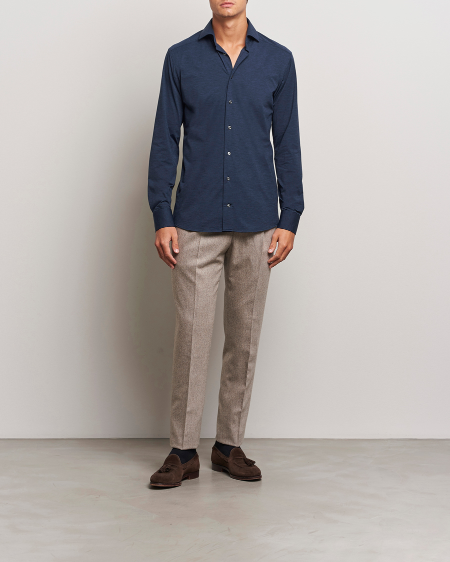 Homme |  | Eton | Slim Fit Four Way Stretch Shirt Navy Blue