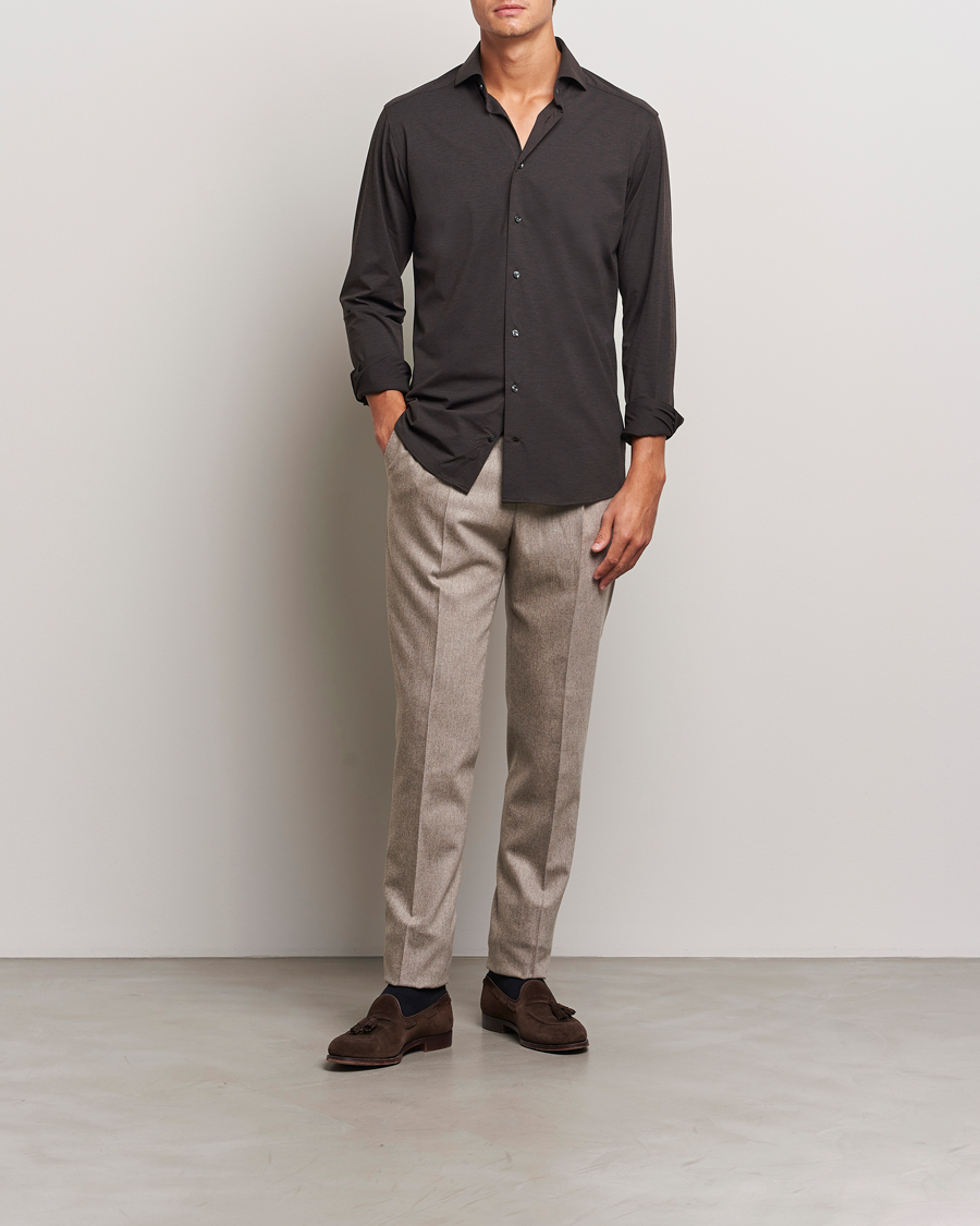 Homme |  | Eton | Slim Fit Four Way Stretch Shirt Dark Brown