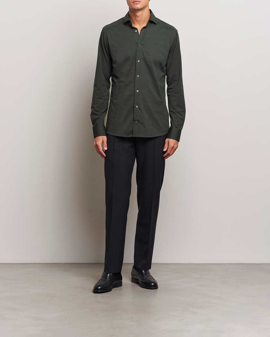 Homme |  | Eton | Slim Fit Four Way Stretch Shirt Dark Green