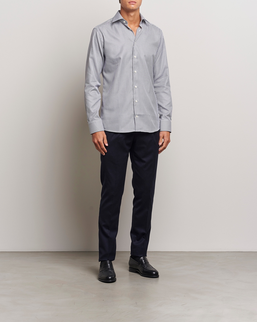 Homme |  | Eton | Slim Fit Signature Twill Striped Shirt Grey/White