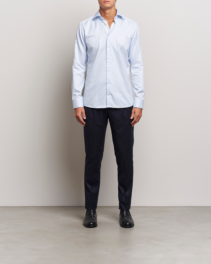 Homme |  | Eton | Slim Fit Signature Twill Striped Shirt Blue/White