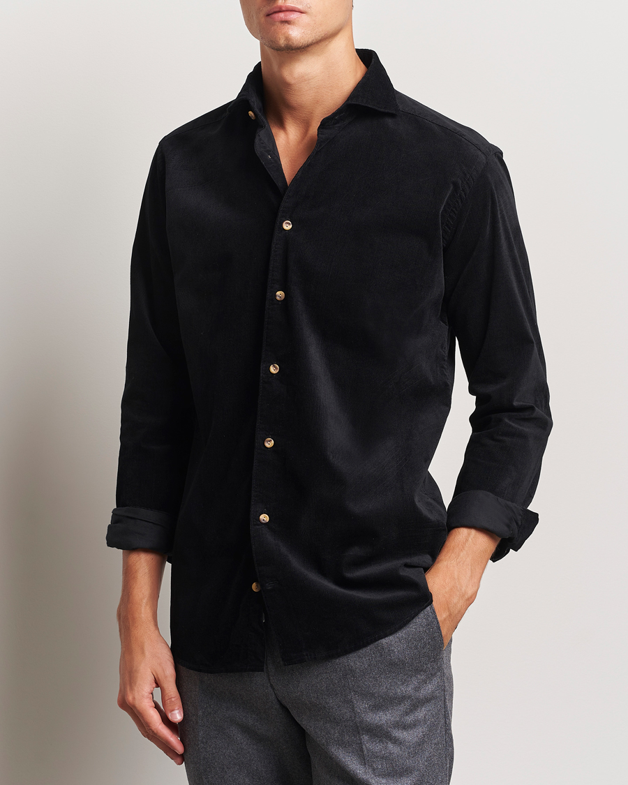 Homme | Chemises En Velours Côtelé | Eton | Slim Fit Fine Wale Corduroy Shirt Black