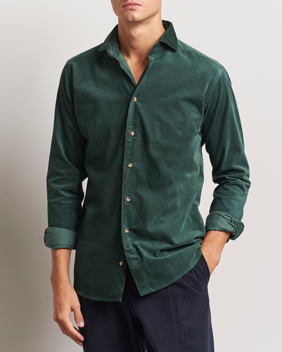 Homme | Chemises En Velours Côtelé | Eton | Slim Fit Fine Wale Corduroy Shirt Dark Green