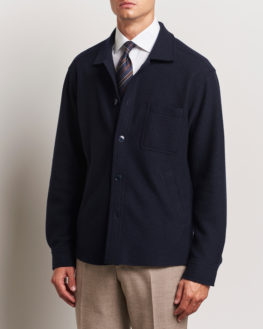 Homme | Business & Beyond - Formal | Eton | Boiled Wool Overshirt Navy Blue