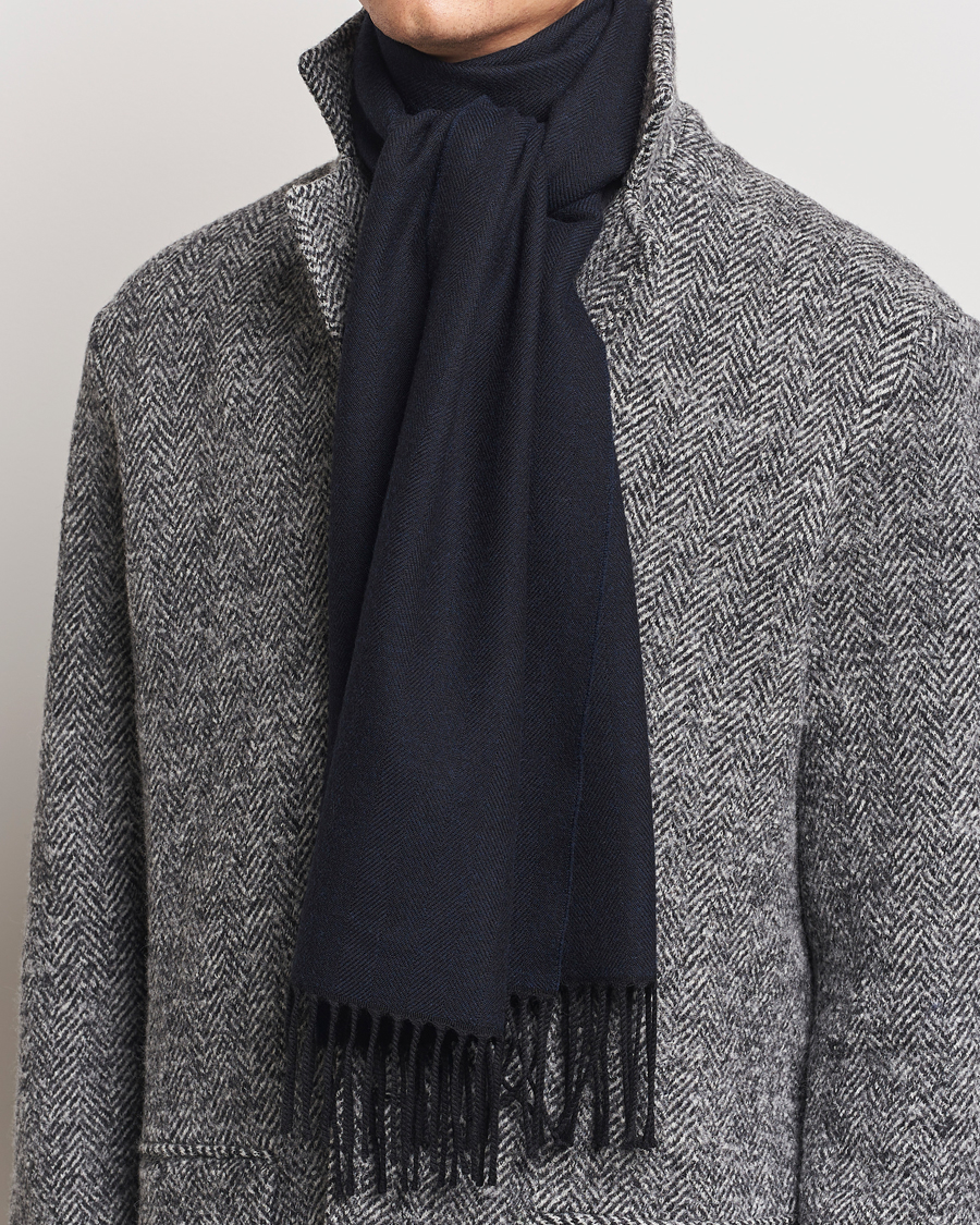 Homme |  | Eton | Merino Wool Herringbone Scarf Navy Blue