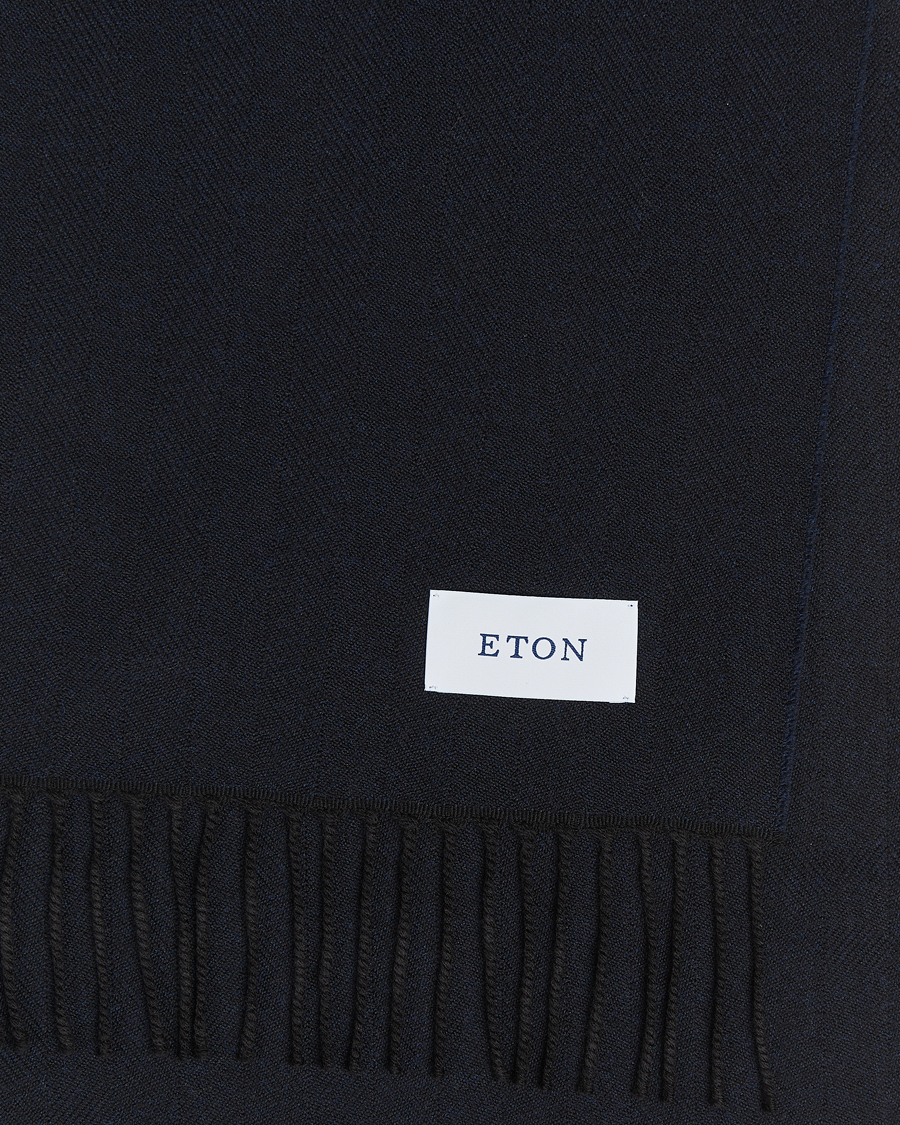 Homme |  | Eton | Merino Wool Herringbone Scarf Navy Blue