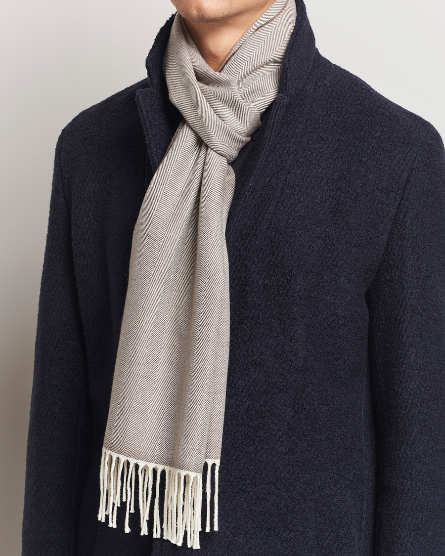 Homme |  | Eton | Merino Wool Herringbone Scarf Beige