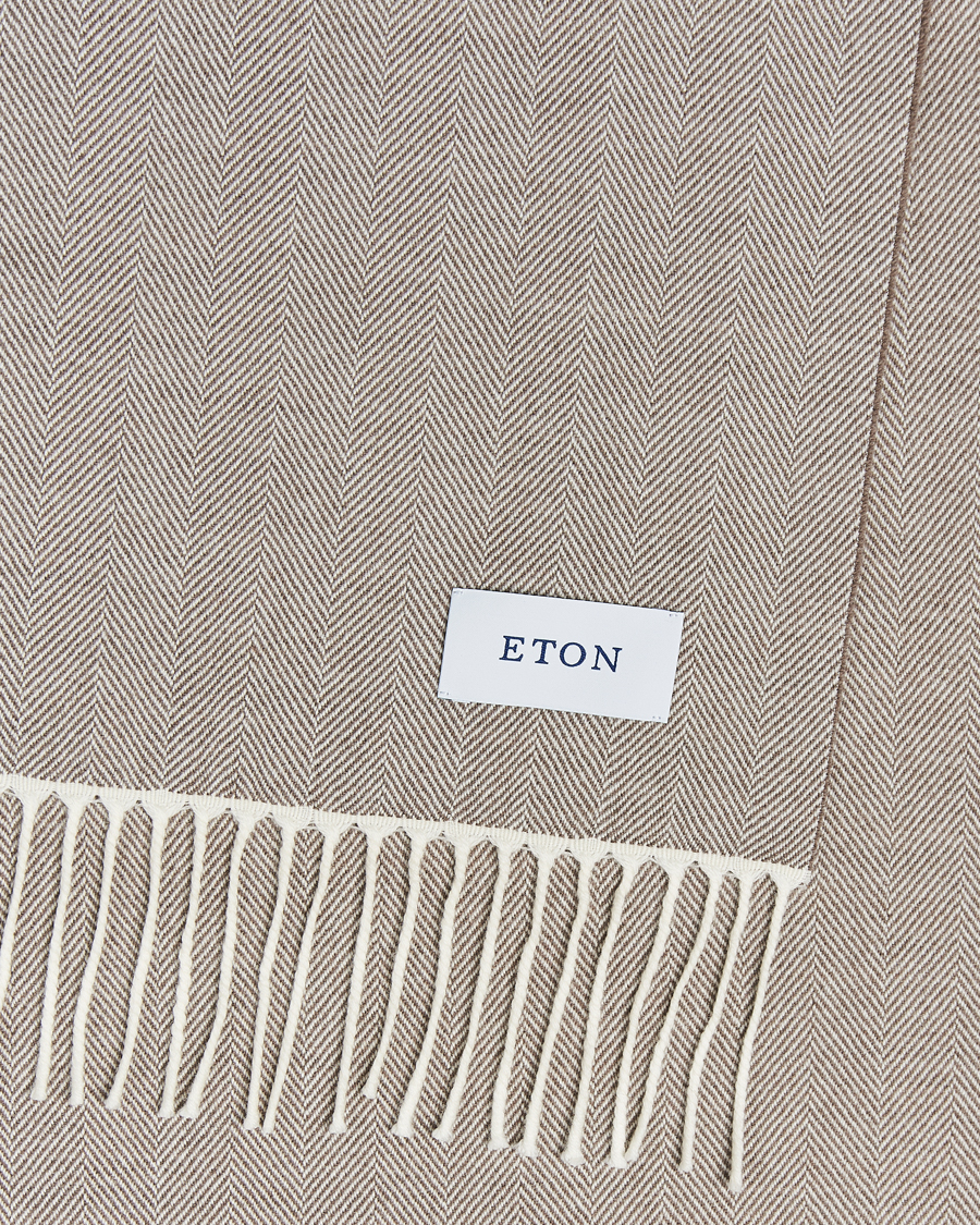 Homme |  | Eton | Merino Wool Herringbone Scarf Beige