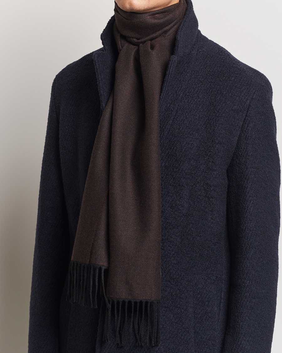 Homme |  | Eton | Merino Wool Herringbone Scarf Dark Brown