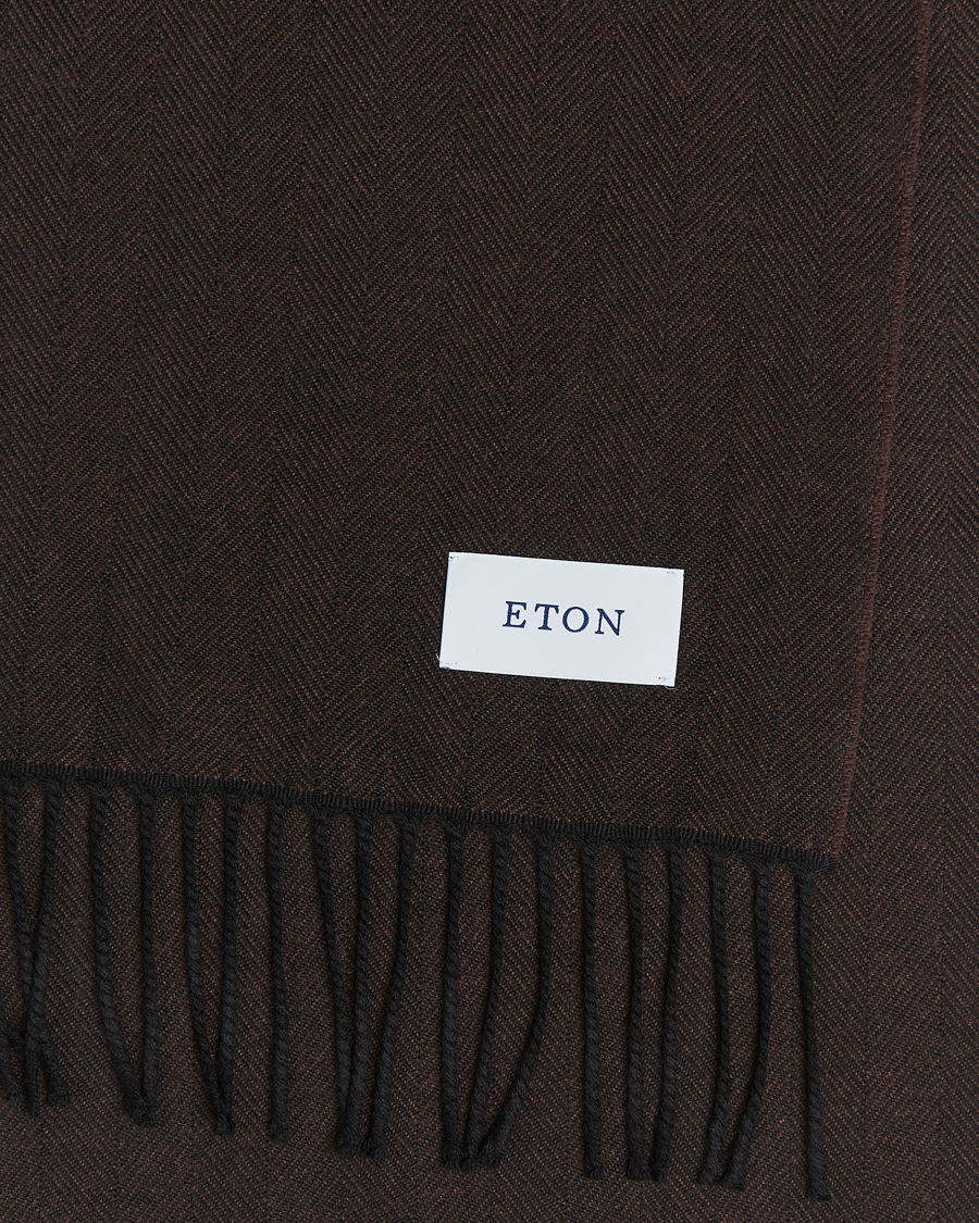 Homme |  | Eton | Merino Wool Herringbone Scarf Dark Brown