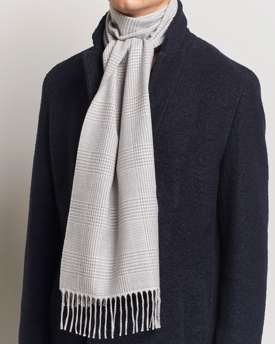 Homme |  | Eton | Merino Wool Prince Of Wales Scarf Grey