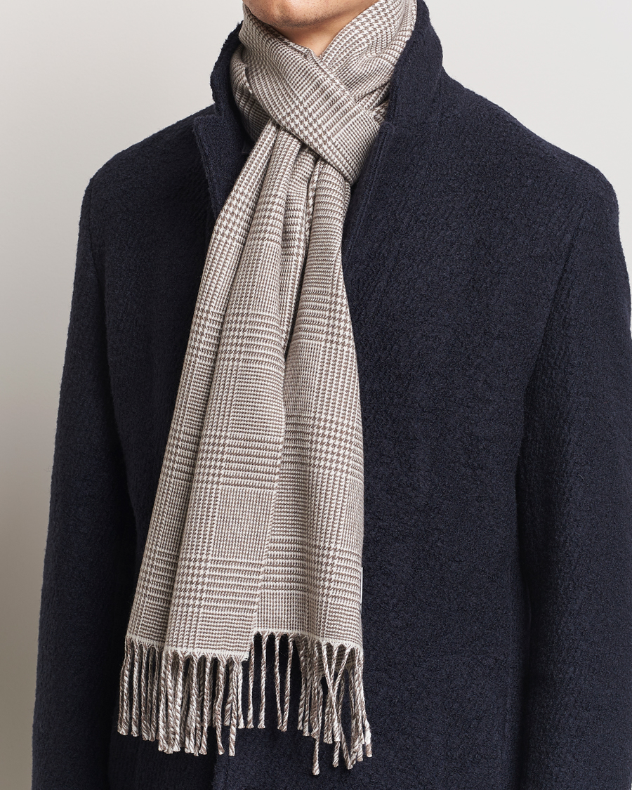 Homme |  | Eton | Merino Wool Prince Of Wales Scarf Beige