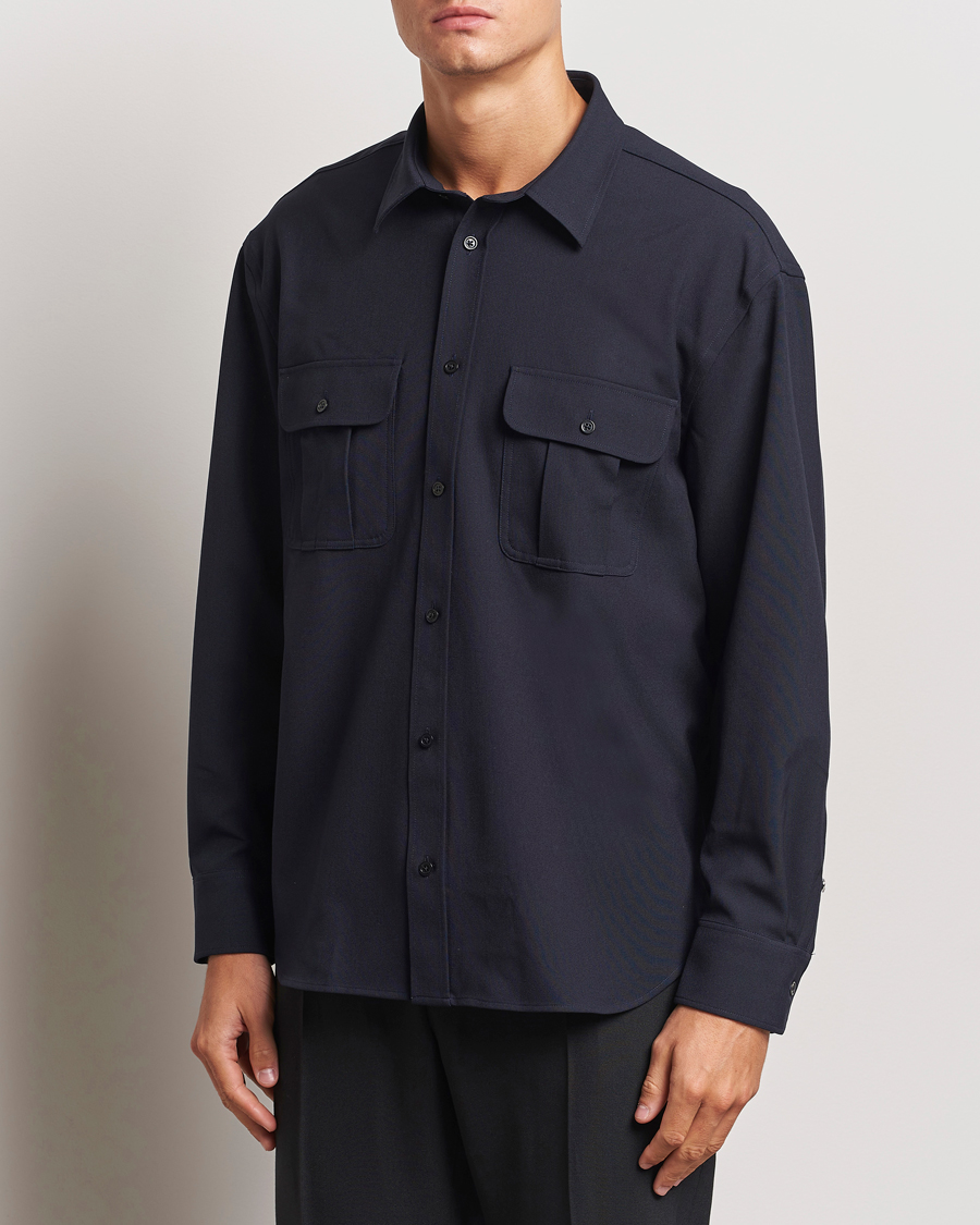 Homme |  | Filippa K | Relaxed Flannel Patch Pocket Shirt Navy