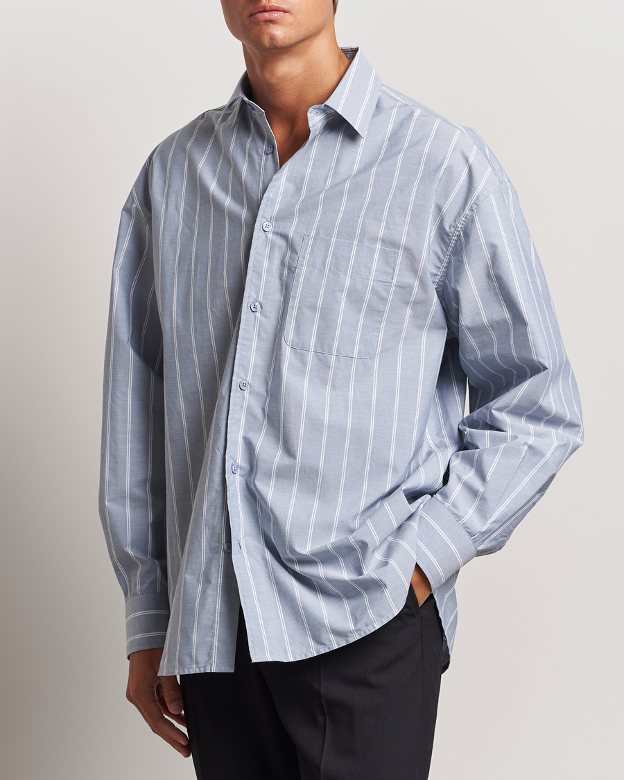 Homme |  | Filippa K | Striped Cotton Poplin Shirt Blue/White