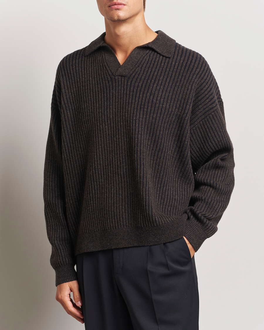 Homme |  | Filippa K | Rib Knitted Polo Shirt Mocha/Navy