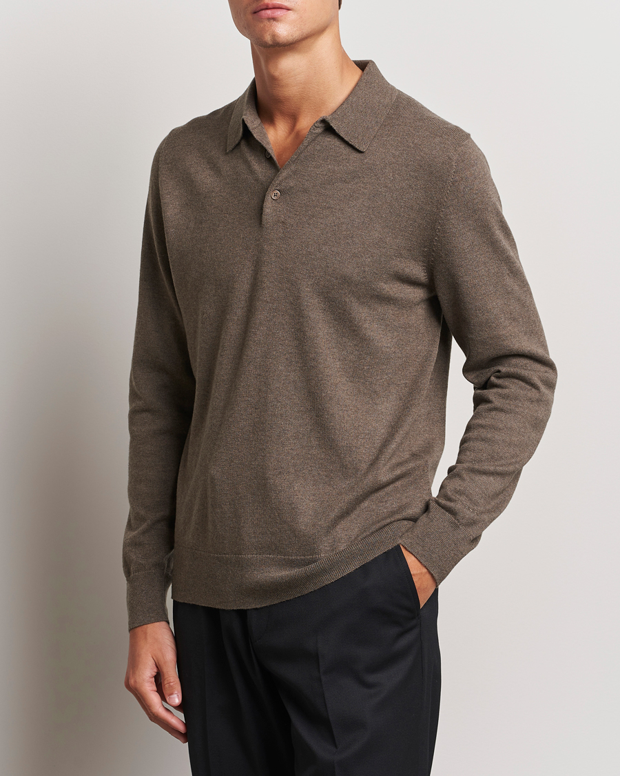 Homme |  | Filippa K | Knitted Polo Shirt Dark Sage Melange