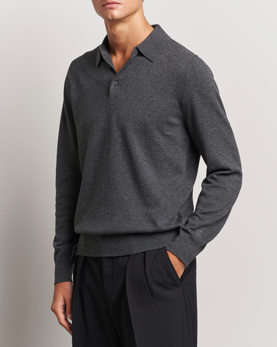 Homme |  | Filippa K | Knitted Polo Shirt Dark Grey Melange
