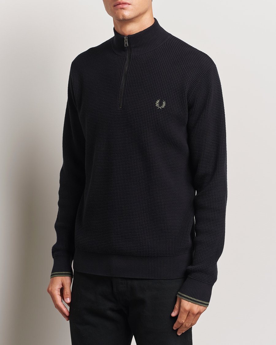 Homme | Half-zip | Fred Perry | Waffle Stitch Half Zip Black